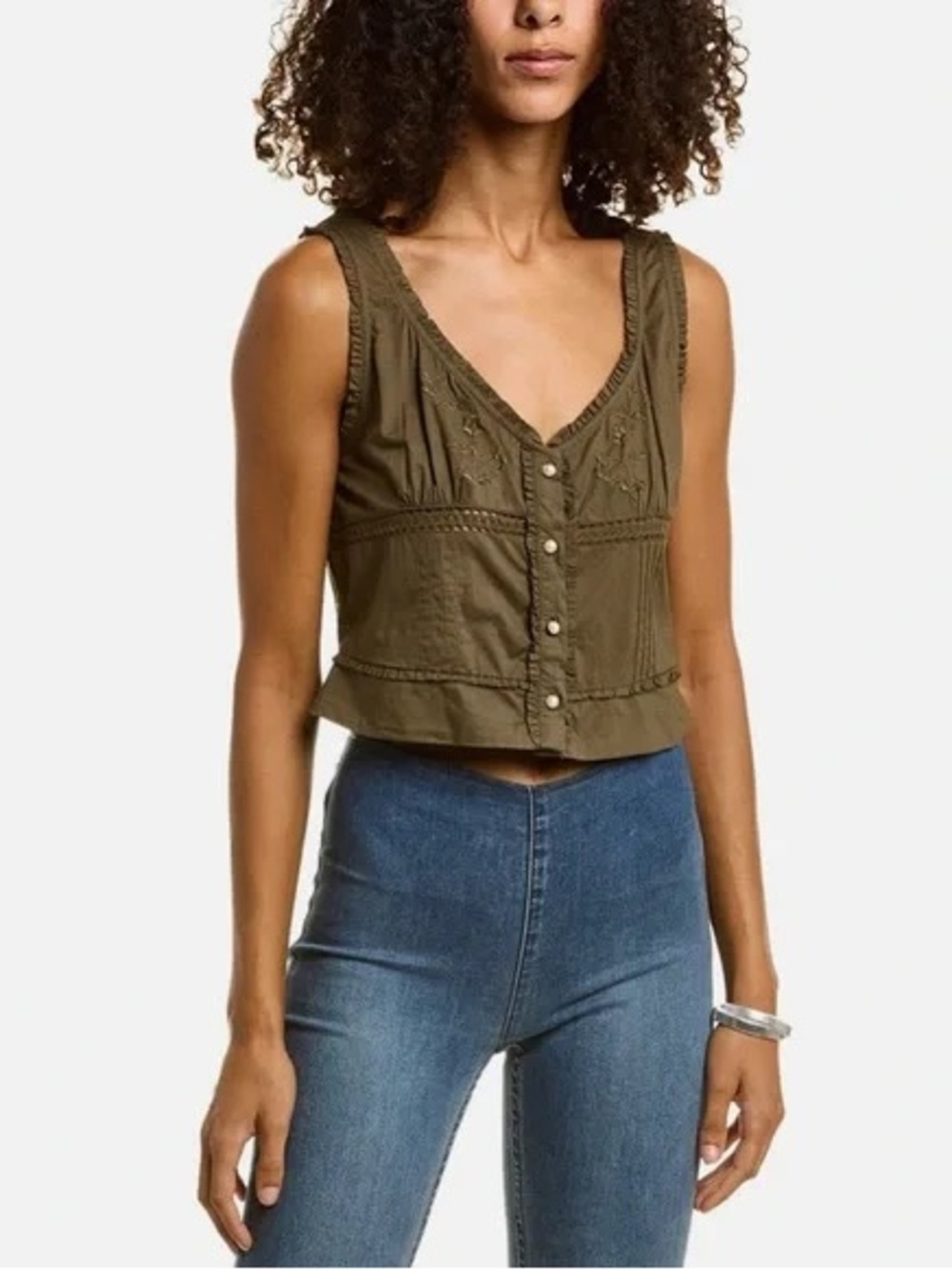 free people kerry broderie button down cropped tank top